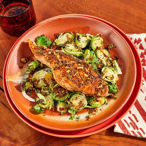 Baked Salmon with Brussels Sprouts